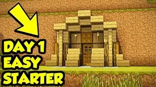 Minecraft FIRST DAY Starter Survival House Tutorial (How to Build)