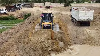 Wonderful show! LAND Fill up Processing Dump Truck with Dozer SHANTUI Push soil Into the water