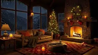 Cozy Winter Christmas Jazz 🎄 Warm Fireplace, Snowy Mountain Night & Peaceful Cabin Ambience