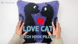 Valentine's Day-themed Couple Black Cats Latch Hook Pillow Kit Cushion Set for Adults, Kids