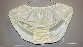 Yellow Nylon Panties , Shiny Satin Panty Bikini Sexy Full Pants, Size L | กางเกงในเซ็กซี่ #523