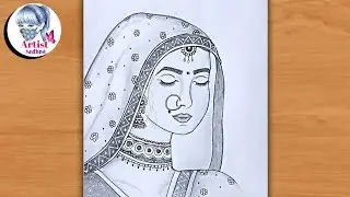 How to draw Indian traditional bridal girl // Pencil drawing for beginners // Dulhan drawing 