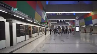Hungary, Budapest, Metro night ride from Szent Gellért tér to Móricz Zsigmond körtér
