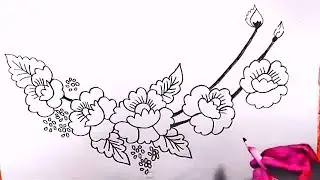 Easy Flower Drawing, Hand Drawing Design, Drawing Class for Beginners, Embroidery Pattern