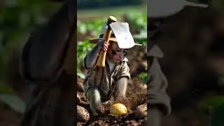 Potato-Digging Monkey🐒🥔#asmr #monkey #potato #shorts