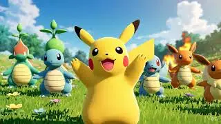 Pikachu dancing in the pokemon world grass with other pokemons #memes #weird