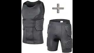 Men's Padded Compression Shirt Training Vest3 Pad Sleeveless T Shirt and Short Set Ribs, Back