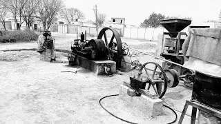 Old black diesel engine with floor 1876 model old culture South Asia Panjab Pakistan