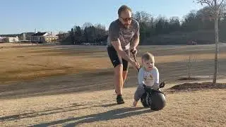 Velio Early Rider, 11 month old Elijah up a hill