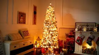 SHareconn 7.5ft Pencil Flocked Warm White Light Tree