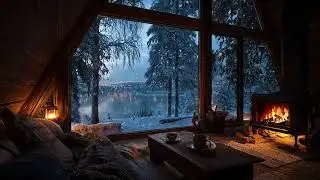 3 Hour Cozy Snow Wind Ambience and Crackling Fireplace Sounds for Deep Relaxation