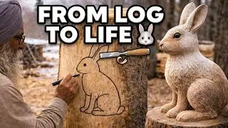 Turning a Tree Log into a Rabbit 🐇 | Wood Carving Art #WoodCarving 