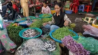 Walk Around Street Vegetables Market @Toul Sangke - Morning Daily LifeStyle of Vendors in Market