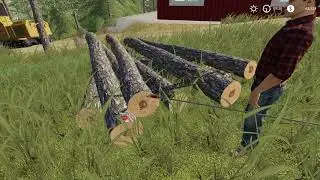 Farming Simulator 19  Pat using his Toyota's winch to drag logs!