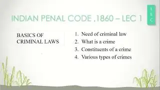 INDIAN PENAL CODE 1860 , LEC -1 , BASICS OF CRIMINAL LAW