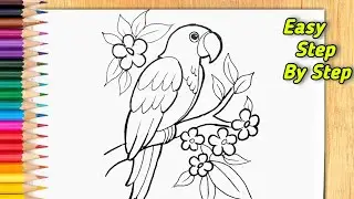 Easy Parrot Drawing Tutorial || Who to draw Parrot  step by step || Bird Scenery Drawing #drawing