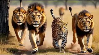 Loin and Leopard Running || A Group of Lion 🦁 Running 
