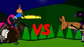 Cassowary with fire potion, Flamingo, Turkey, Kiwi and Jaribu stork vs Fallow kangaroo and Enderman 