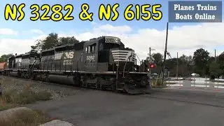 NS 3282 & NS 6155 Locomotives Coil Car Train At Fostoria Ohio