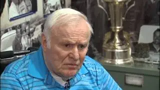 Fox 32's Lou Canellis talks with 1965 Daytona 500 winner Fred Lorenzen and Bobby Allison