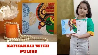 Kathakali Face with Texture of Pulses | Kathakali Drawing | Kathakali Painting | Pulses on Painting