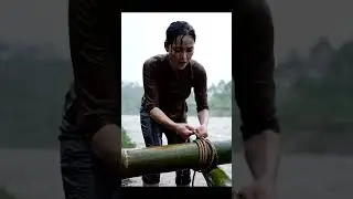 She Built a Bamboo House by the River 😱 | One Big Wave Could Wash It All Away  #bamboocraft