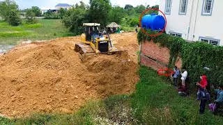 Powerful bulldozer use strong skill pushing soil