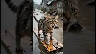 un pauvre chat dans une Inondation