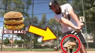 HOW FAR CAN I HIT A BIG MAC? IRL BASEBALL CHALLENGE *McDonalds Edition*