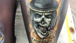 Airbrush work on a West Coast chopper  