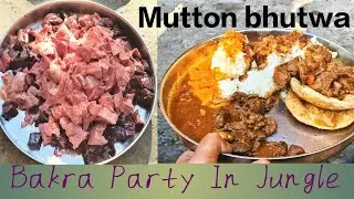 Jungle Bakra Party Full video | जंगल में पूरा बकरा बनाया| Mutton Bhutwa Rice Puri Recipe in Mountain