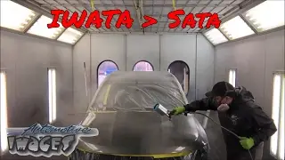 Spraying Automotive Clear over base coat.   Iwata LPH-400