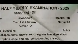 12th Biology question paper half yearly-2025 