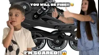 TEACHING MY LITTLE BROTHER HOW TO ROLLER BLADE!!