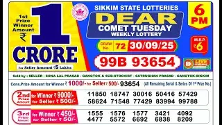 🔴Lottery Sambad Today 06:00pm 30/09/25 Dear Lottery Result Pdf Download