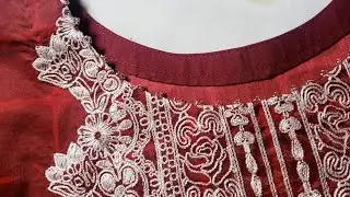 attractive round neck with pearl cutting and stitching