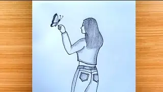 how to draw girl with butterfly | girl drawing easy method| girl with butterfly drawing|