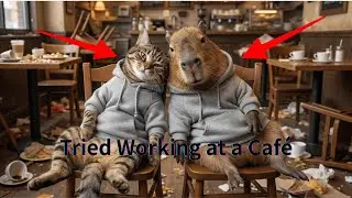 A Tabby Cat and a Capybara Working at a Caf&eacute; (AI-Created)