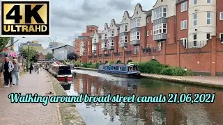 Walking around broad street gas street canals Birmingham city centre England UK # 427