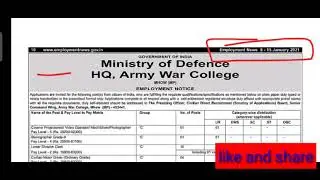 army war college vacancy || Army War College Recruitment 2021