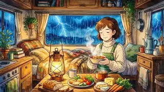 Ghibli Style ASMR - Cooking Dinner in a Rainy Camper (Sleep Ambience) 🚐