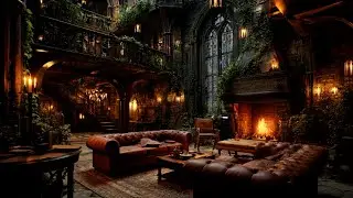 Soft Night Rain with Faraway Thunder and Warm Fireplace Ambience for Deep Sleep and Calm