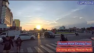 Sunset View in Phnom Penh Driving Scene #636