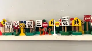Wooden train toy street traffic railroad signs #vintagetoys #traintoys