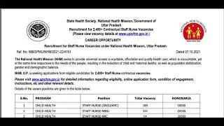 UP NHM Staff Nurse Bumper vacancy 2021-2022 Post 2445| only form Submitted GNM  b.scNursing eligible