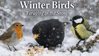 Winter Birds Foraging in the Snow | Peaceful Wildlife in a Frozen Forest