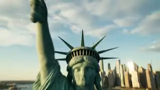 Statue of Liberty in 4K 🗽 AI-drone view over New York City ✨ Epic aerial vibes!