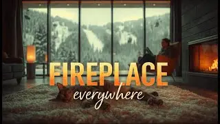 Fireplace Everywhere 🔥  Snowy Ski Resort View 🐱🔥| Relaxing & Calming (1 hour)