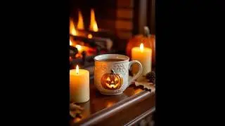 🍂 Cozy Autumn Fireplace Ambience 🔥 Crackling Fire, Pumpkin Mug & Fall Relaxation