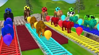 Choose The Right Button Slider Wild Animals Pool Game Cow Dinosaur Elephant Gorilla Game Funny Video